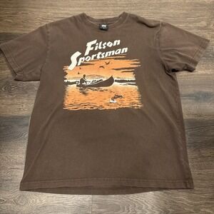 Filson Mens Medium S/S Pioneer Graphic T-Shirt Color Coffee Canoe Brown
